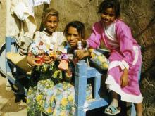 Children and Qurna dollies. Fatima and friends 1997